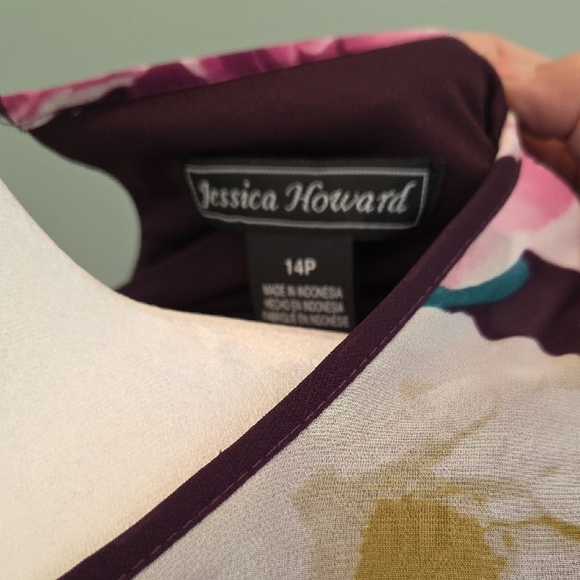Jessica Howard Floral Midi Dress Purple With White And Pink Flowers Women's 14P - Picture 3 of 11
